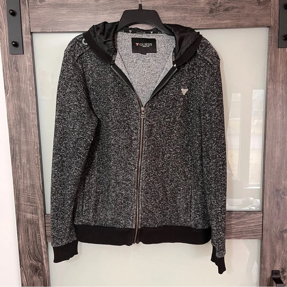 Guess Women’s Charcoal Full Zip Jacket w/ Military Style Shoulder Strap Detail - Picture 2 of 8